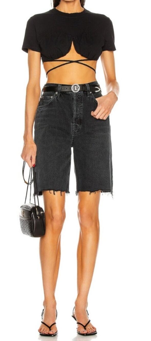 AGOLDE JEAN SHORTS 32 90'S BLACK NIX PINCH WAIST JORTS CUT OFF INDIE GRUNGE